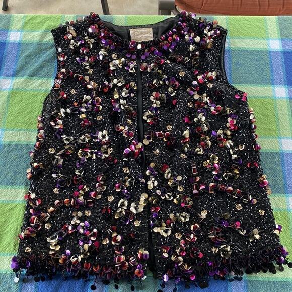 Vintage 60s beaded vest Embellished with sequins. 100% Wiool Must see Video - Picture 11 of 16